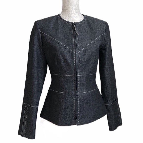 Vesti Jackets & Blazers - Vesti Dark Denim Color Tan Stitched Zip Blazer